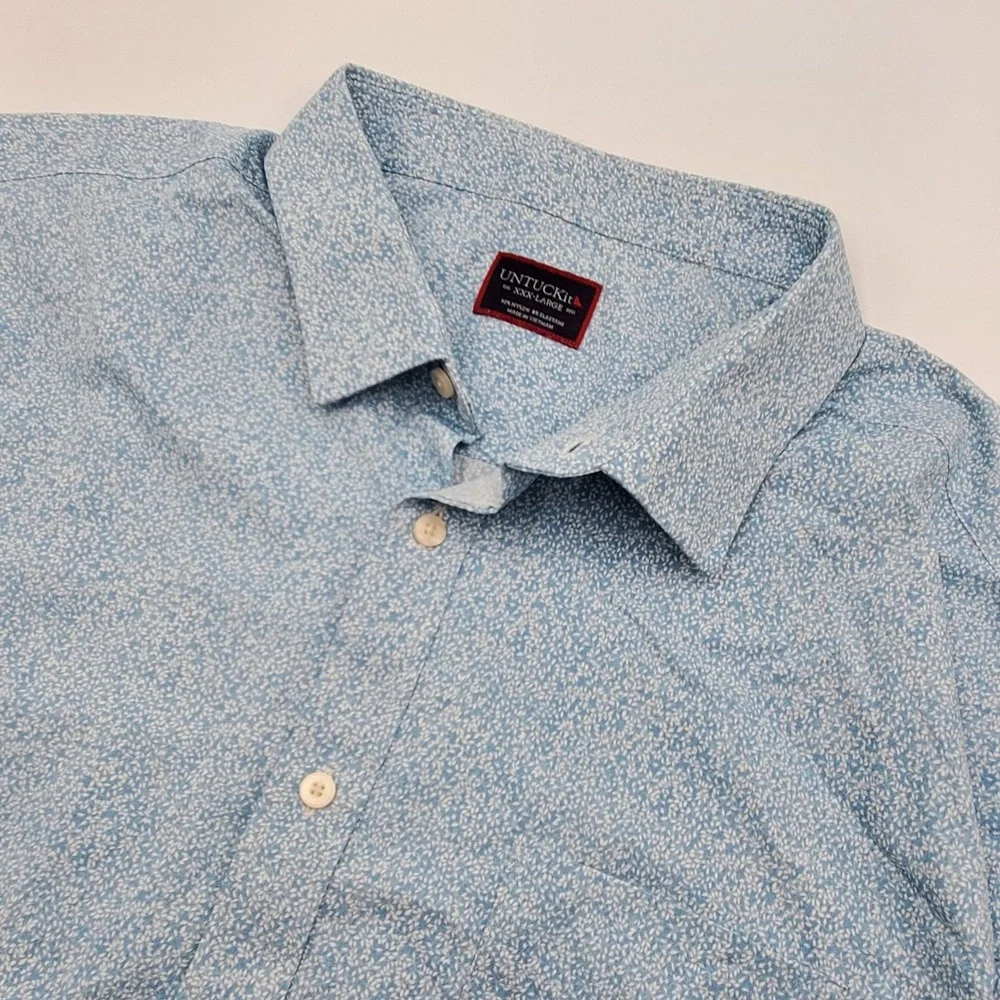 UNTUCKit Mens XXXL Blue White Micro Floral Short Sleeve Performance Shirt 3XL